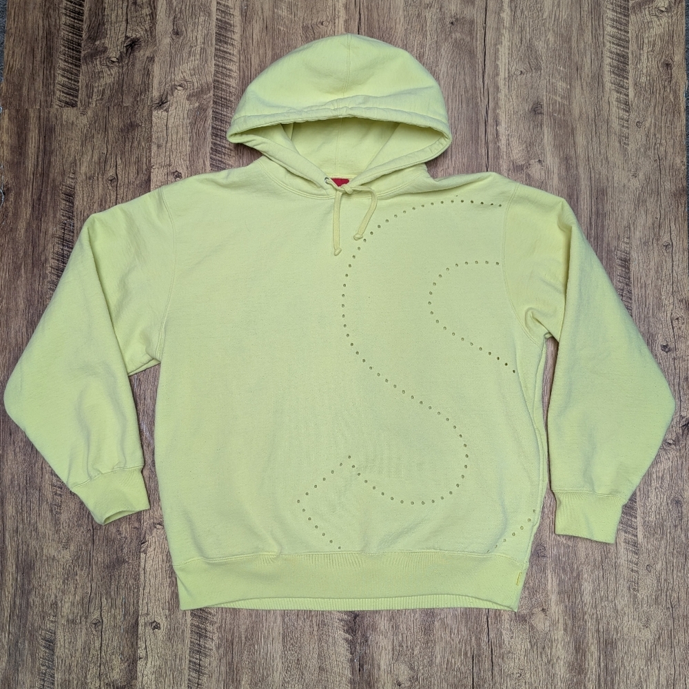 Supreme Laser Cut S Logo Hooded Sweatshirt in yellow.
